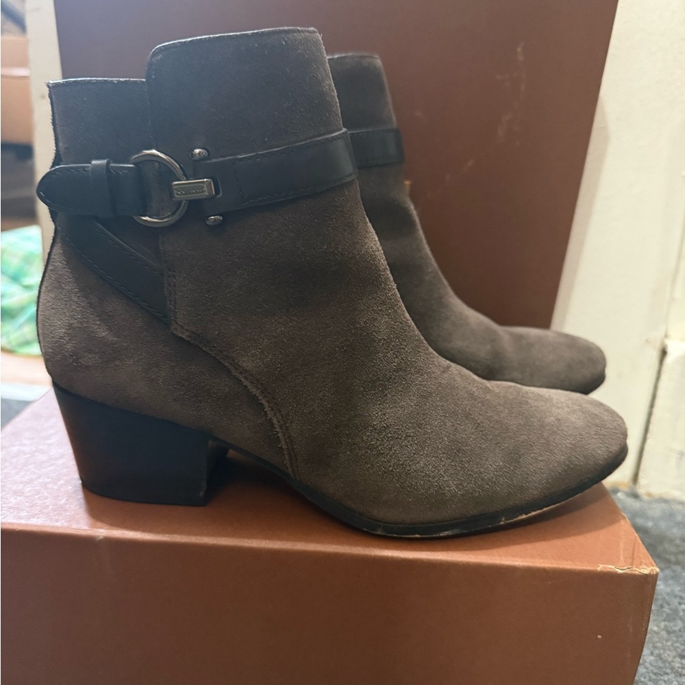 Coach Brown and Black Ankle Booties with Strap Detail - Picture 2 of 6